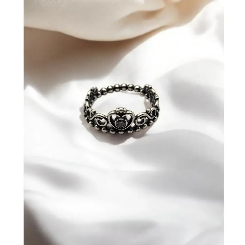 Pandora Princess Tiara Crown Ring Sterling Silver Size 7.5 CZ – Romantic Gift